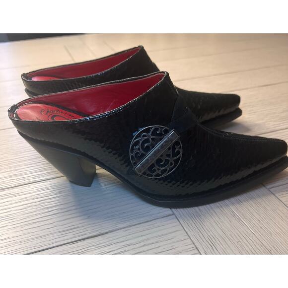 NWB Lucchese women's patent leather croc embossed mule slides w/ 3" heel. Sz 7.5 - Picture 8 of 11